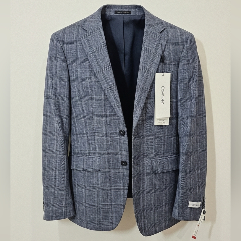 Calvin Klein Men's Blue Plaid Blazer
